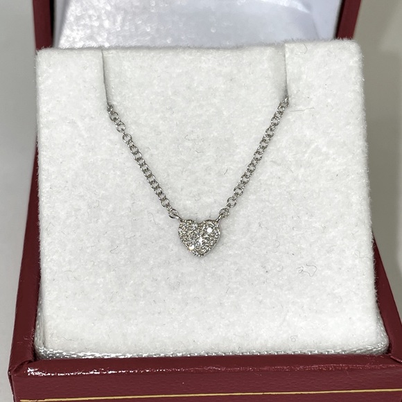 Solid 14K White Gold Tiny Natural Diamond Heart XS Pendant Necklace Minimalist - Picture 11 of 17
